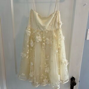 Floral Embroidered Cream Kids Dress